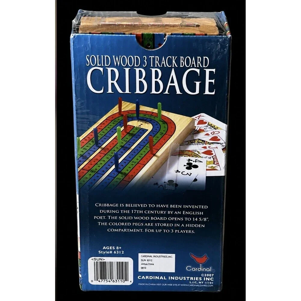 NEW - Cardinal Industries Classic Edition Solid Wood Cribbage Set w/Cards 2007
